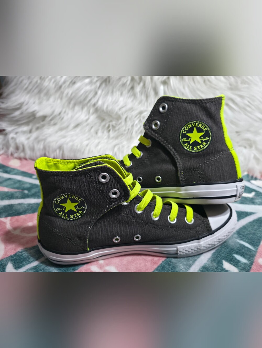 Converse Hi-Top Sneakers in Neon Yellow and Grey